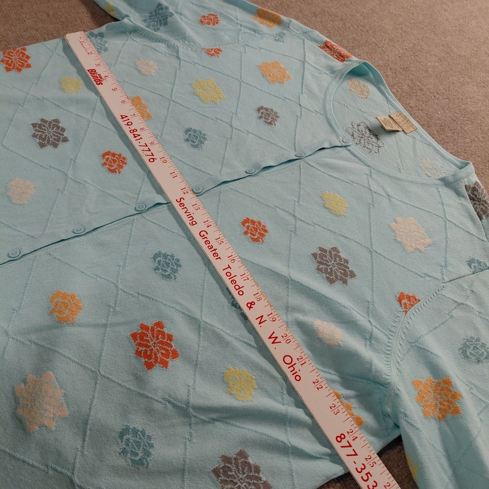 Sigrid Olsen Sport Floral Cardigan Boho Hippie Size 2X Light Blue Lightweight - Picture 2 of 8